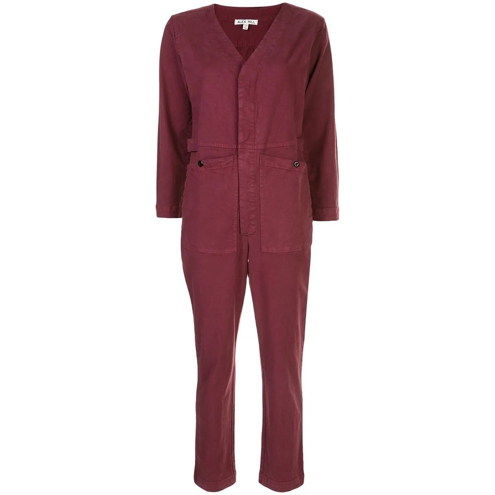 Alex Mill Utility Jumpsuit Burgundy Cotton V Neck Minimalist Minimalist Sz S